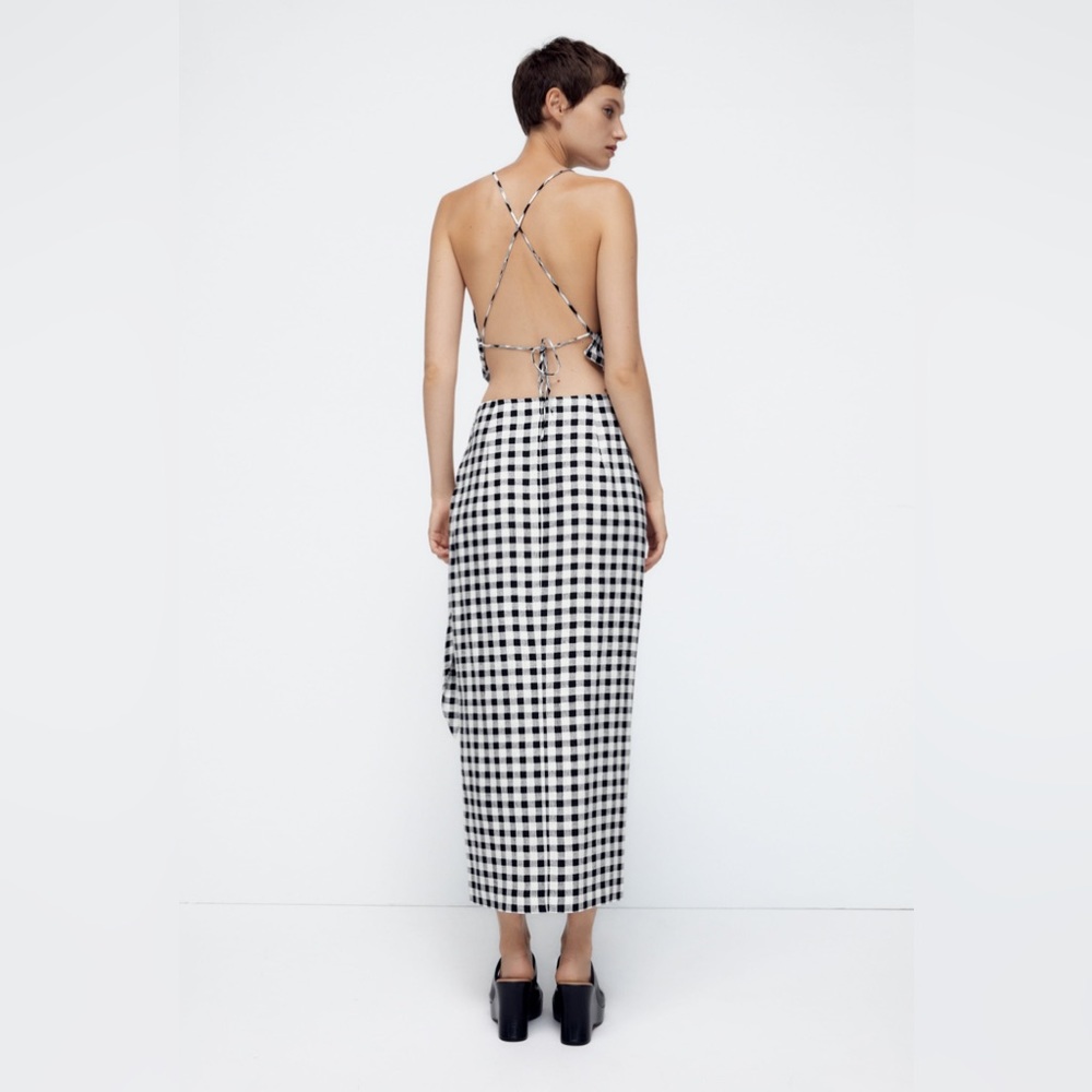 ZARA Gingham Linen Blend Skirt - Picture 7 of 12